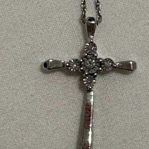 Silver Cross Pendant Necklace with Clear Stones